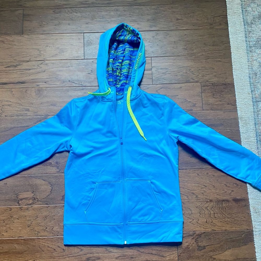 Reebok Blue Sweatshirt with Hood and Full-Length Zipper